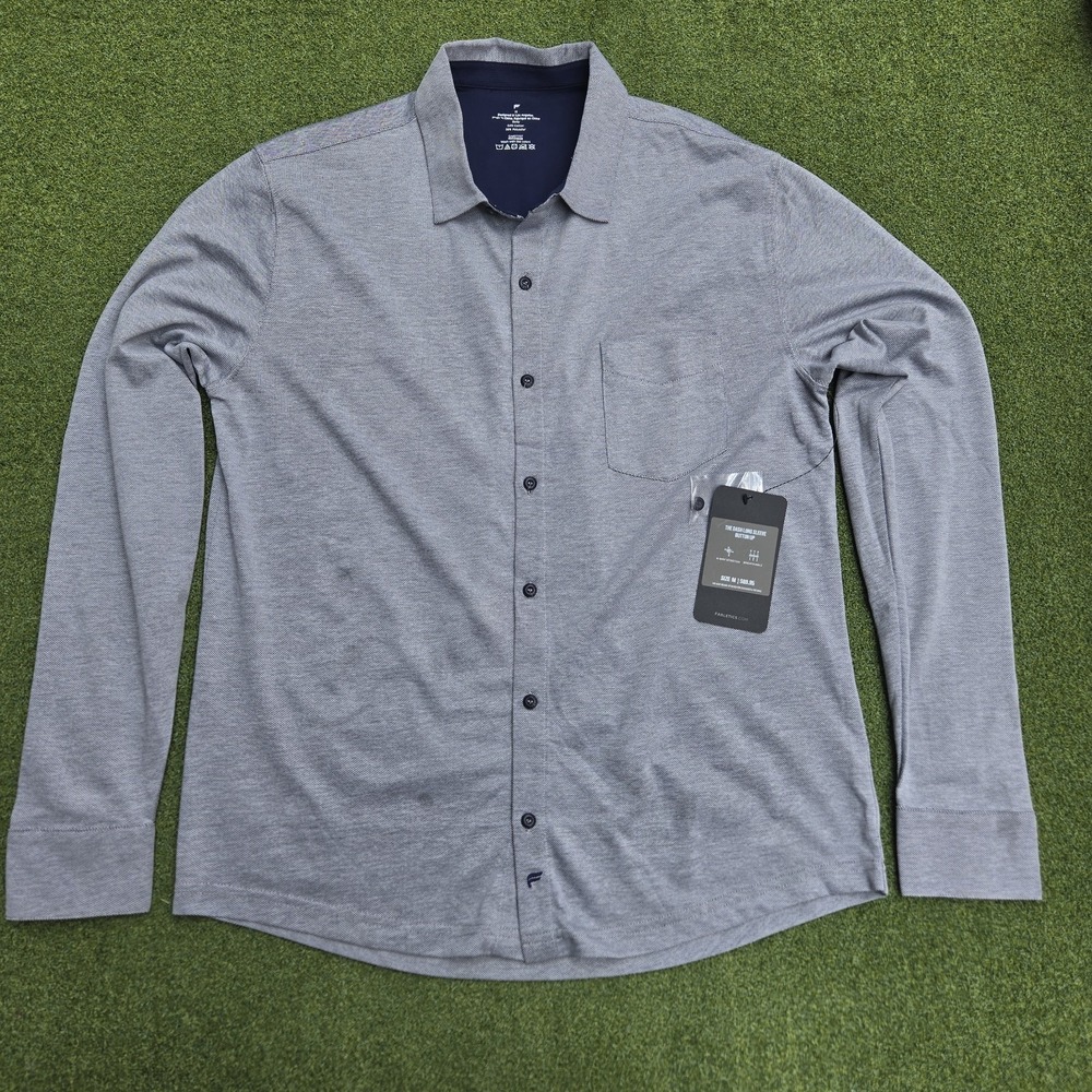 Fabletics Shirt Men's Medium Light Gray The Dash Long Sleeve Button Up